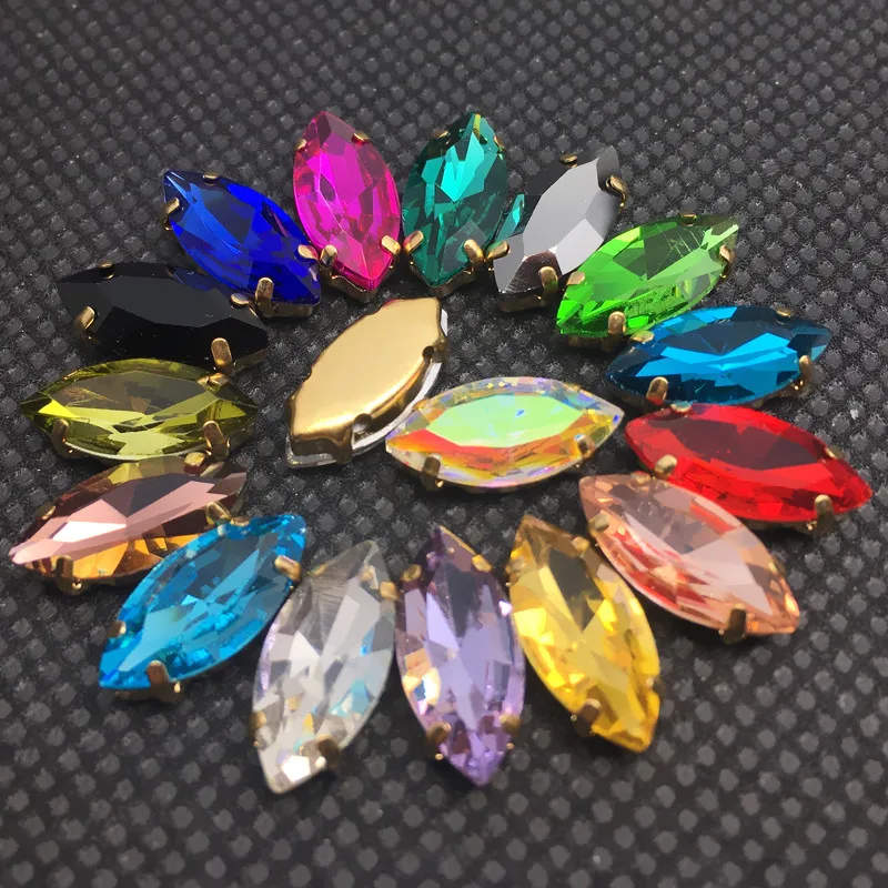 

Link 1:7x15,9x18,13x27,17x32 Navette Glass Stone With Gold Color Metal Claw Setting,Sewing Bead