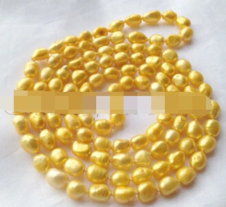 

free shupping 08148 Pretty 46" 9-11mm golden baroque freshwater pearl necklace NEW