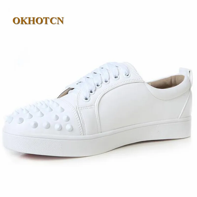 

N Male Casual Shoes Low Top Fashion Luxury Designer Spikes Flats Shoe Men White Red Black Studded Rivets Flat Sole Men Shoes