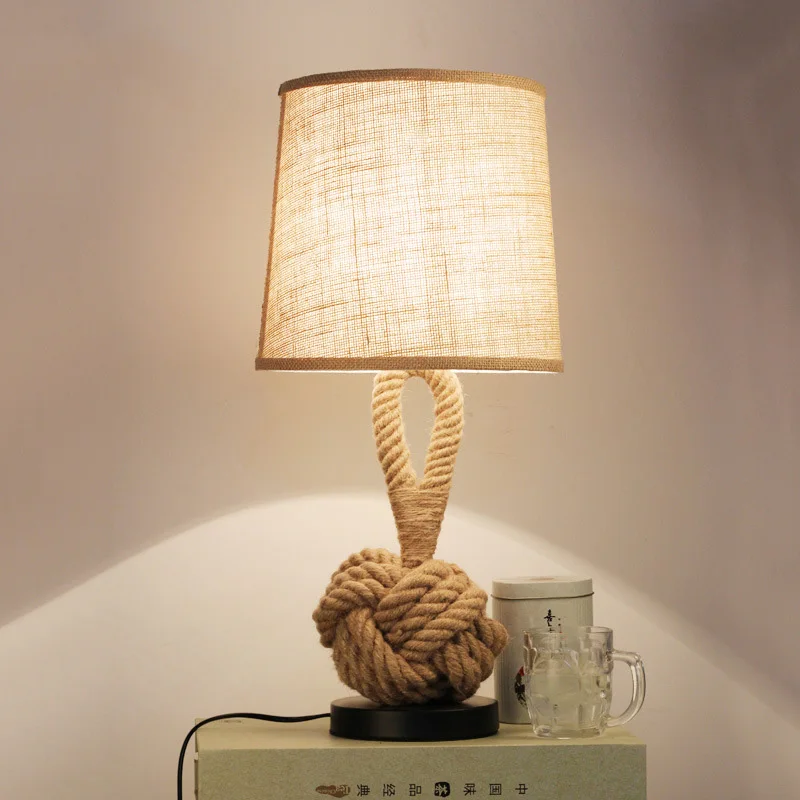 American table lamp retro rope cloth loft art bedside lamp bedroom study office cafe hotel restaurant bar light E27 desk light American table lamp retro rope cloth loft art bedside lamp bedroom study office cafe hotel restaurant bar light E27 desk light