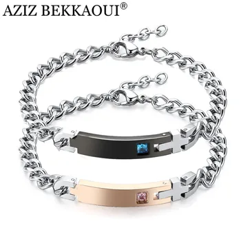 

AZIZ BEKKAOUI Fashion Couple Bracelets Crystal Stone Stainless Steel Bracelets For Women Men Jewelry Engrave Name Valentine