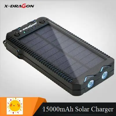 

Solar battery Charger 15000mAh High quality waterproof Mobile charger with LED for Iphone Huawei Xiaomi etc 90% cell phone