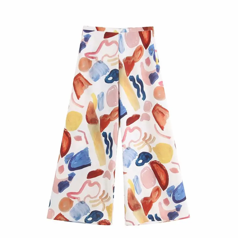 

BB40-9434 European and American Fashion Graffiti Broad-legged Pants