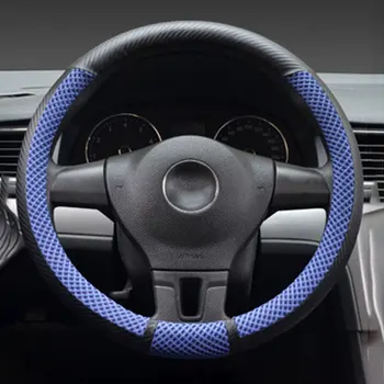 

FLY5D Carbon Fiber Leather Car Steering Wheel Cover Universal 40CM Anti-slip Direct Blue Auto Protector Cover for Car Truck SUV