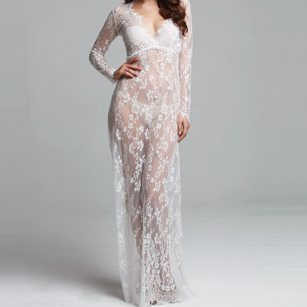 2017-Summer-Vintage-Style-Womens-Sexy-Lace-Embroidery-Maxi-Solid-White-Dress-Long-Sleeve-Deep-V (1)