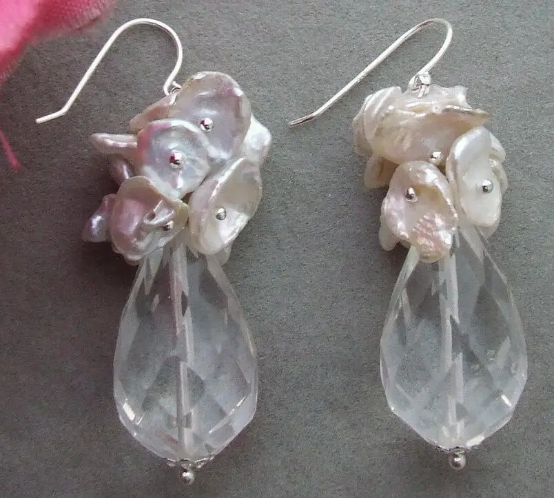 Free shipping Keshi Pearl Crystal Earrings-925 Silver Hook | Украшения и аксессуары