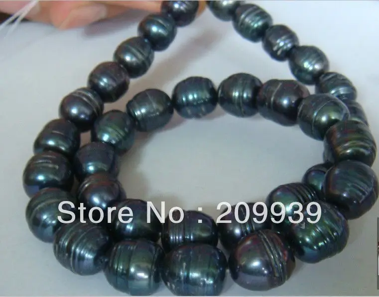 

huij 001199 natural baroque style 12mm tahitian black pearl necklace 18''14KG