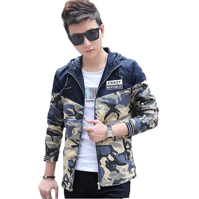 

Hooded Camouflage Coat 2016 New Leisure Mens Autumn Jacket Men Coat Splice Camouflage Jacket Male Long Sleeves Spring Jacket 3XL