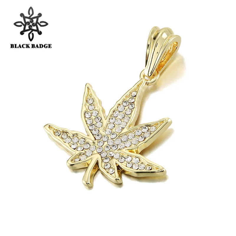 

Men Hip Hop Long Chain Maple Leaves Pendant Paved Full Shining Bling Crystal Gold/Silver Color Stainless Steel Titanium Charm