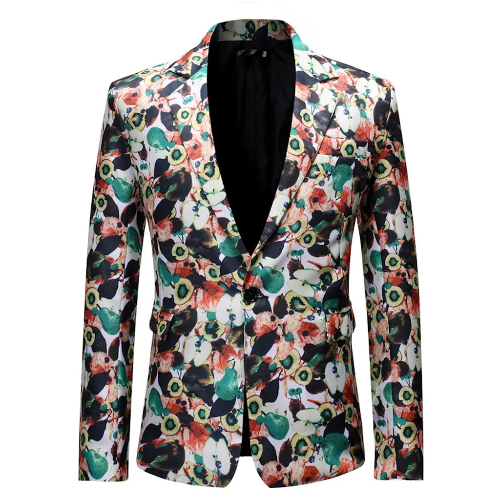 Men Jacket Casual Blazer Printed Suit Notched Lapel Slim Fit Stylish Outerwear