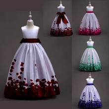 Летние Детские платья для девочек, вечерние платья для девочек-подростков длинное платье для выпускного вечера с принтом лепестков детская одежда для девочек элегантное платье с лентами