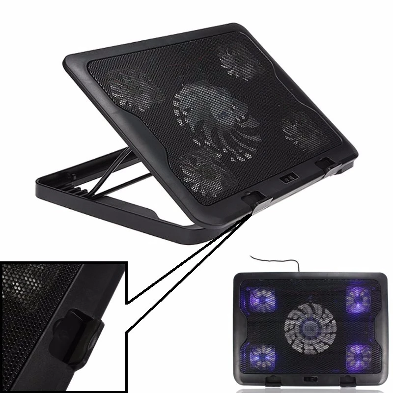 5 Fans LED USB Cooling Adjustable Pad For Laptop Notebook 7-17inch Stand Pad for Laptop PC Usb Cooler For Notebook +USB Cord