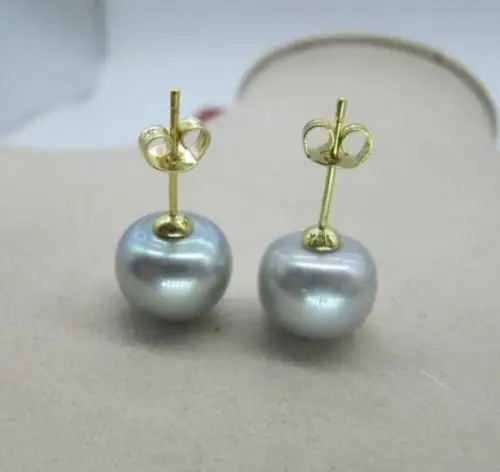 

free shipping 9-10MM south sea gray pearl earrings 925silver