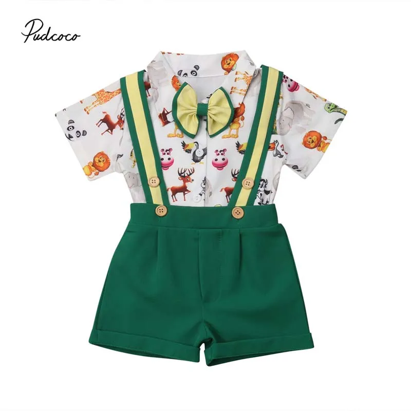 

2019 Brand Toddler Kids Baby Boys Tops Cute Animal Lion Print Shirt Shorts Bib Pants Gentleman Formal Suit Costume Clothes Party
