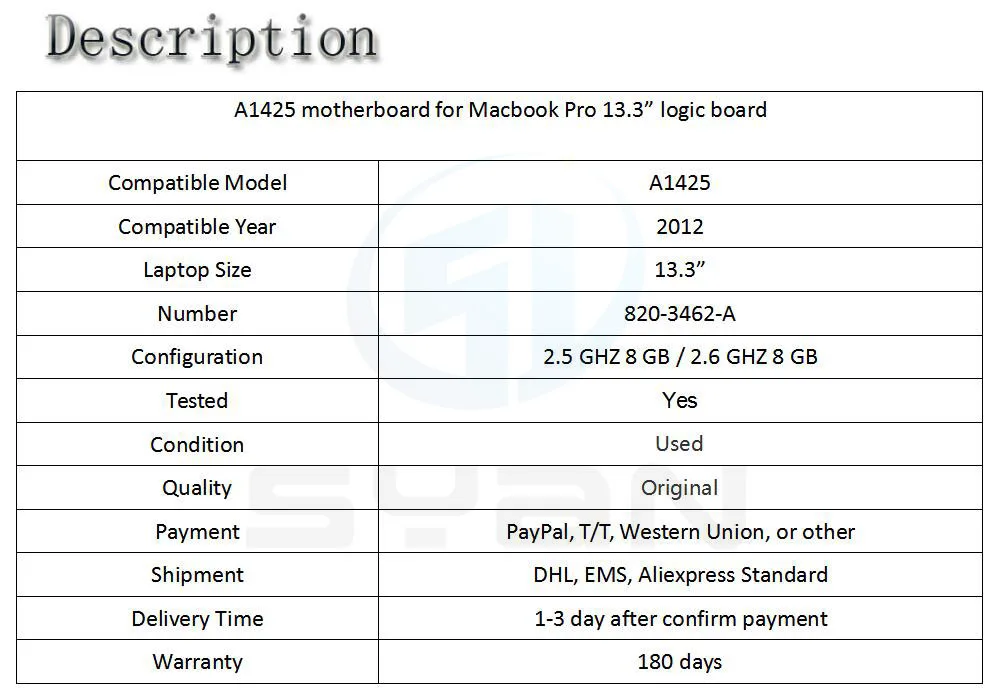 A1425 материнская плата для Macbook Pro retina 13," 2,6 ГГц 8 Гб логическая плата 820-3462-A 2012 2013