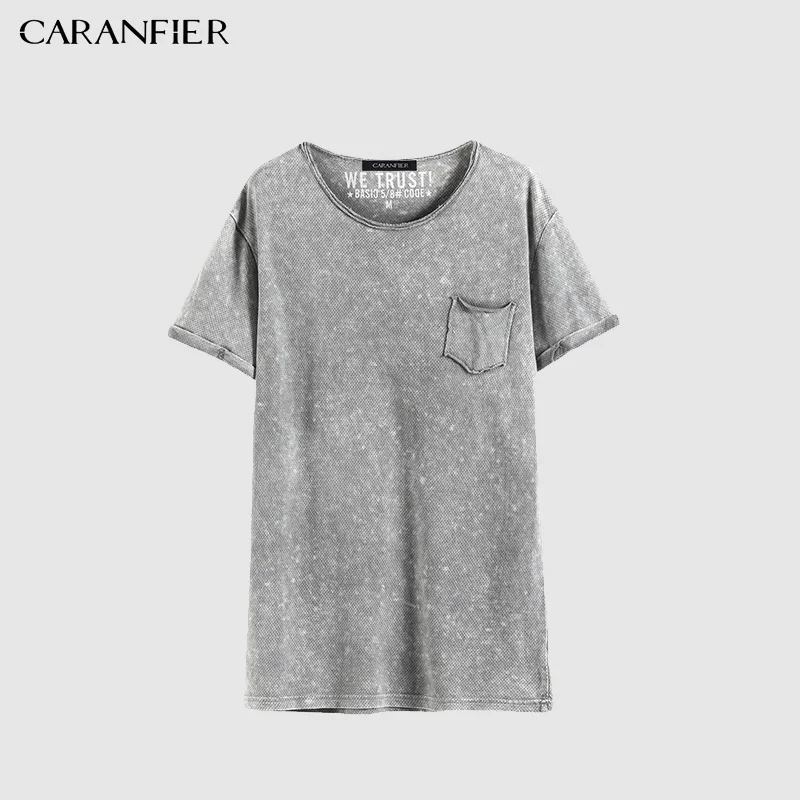CARANFIER Летняя мода 100% хлопок футболка брендовая одежда Для мужчин одноцветное