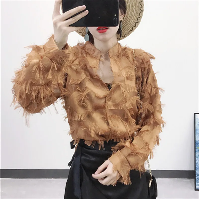Neploe Осенняя рубашка корейская мода перья кисточка женская блузка Шикарная новая мода v-образный вырез элегантная женская рубашка 68454