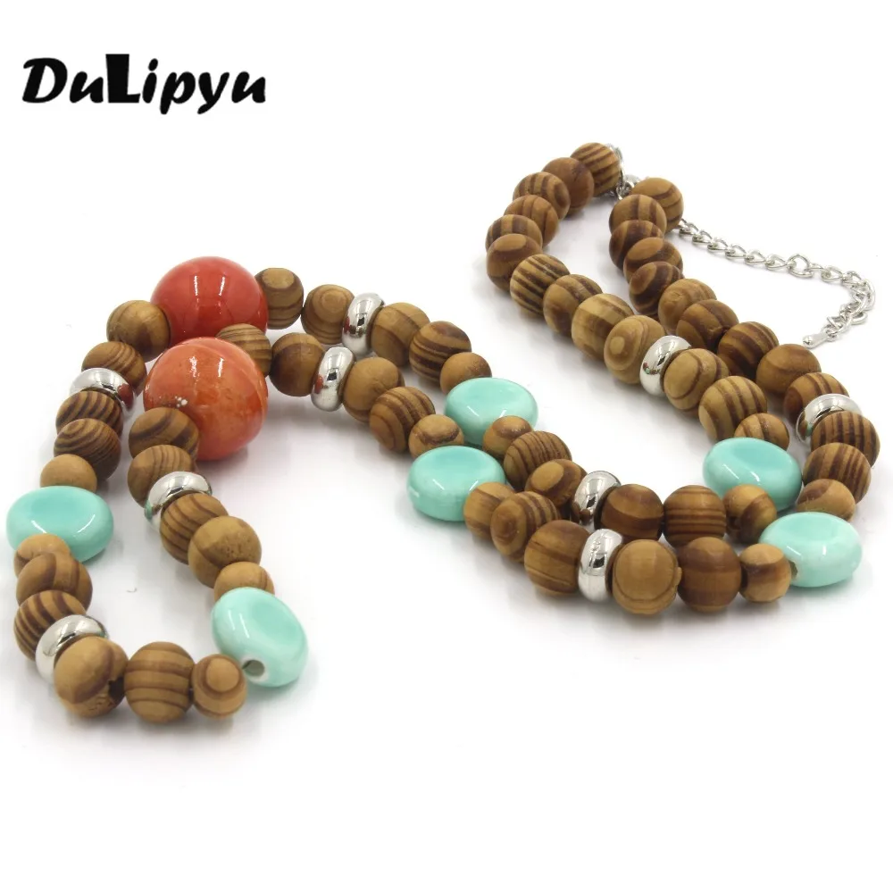 

New Fashion Vintage Jewelry Wood Beaded Necklaces For Women Men Long Sweater/Summer Pendant Necklace cad07