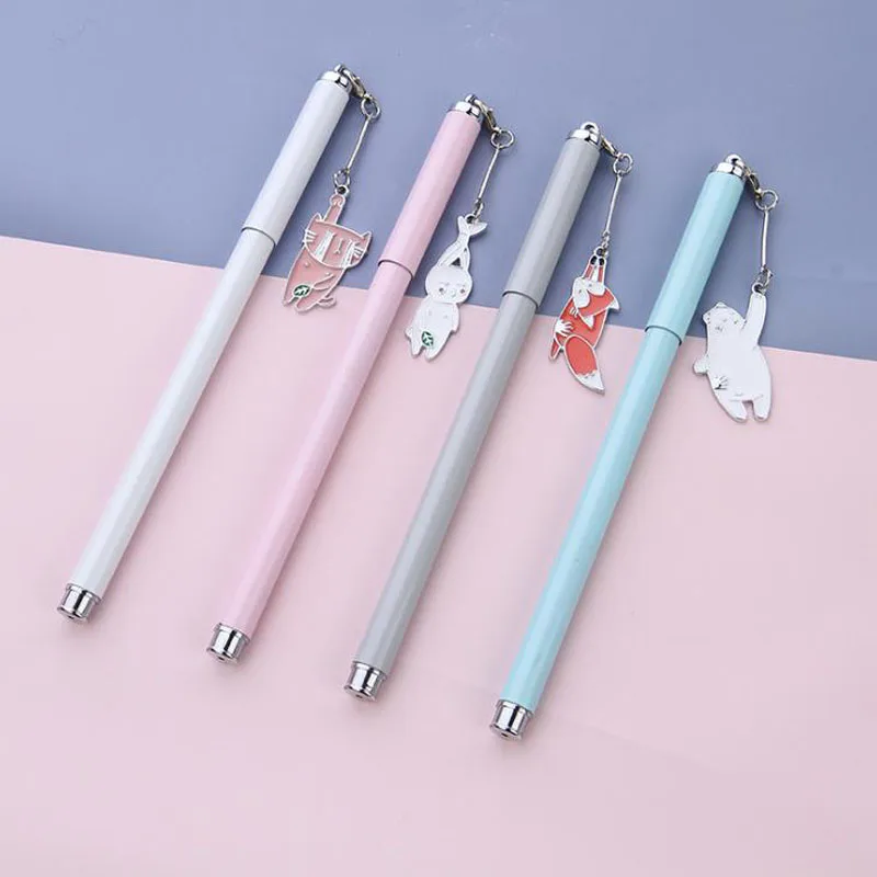 

3 Pcs/set Cartoon 0.5mm Animal Rabbit Bear Fox Metal Pendant Gel Pens Rollerball Pens Neutral Pen Student Stationery Supply