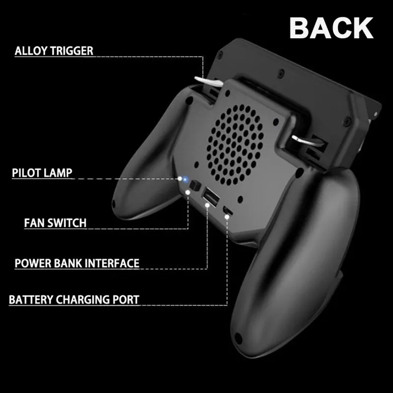 Controller Gamepad Mobile Trigger L1R1 Shooter Joystick Game Pad Phone Holder Cooler Fan with 2000m