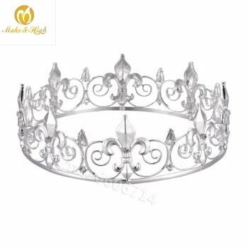 

Handmade Men's Imperial Medieval Tiaras Diadem King Brides Round Crowns Crystal Rhinestones Pageant Party Costumes Hair Jewelry