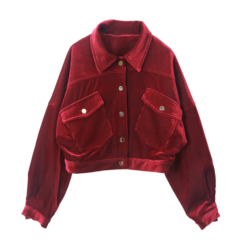 

PERHAPS U women velvet jacket winter warm autumn outerwear red bkue pocket button zipper C0058