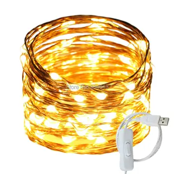 

USB Switch 6M 10M 12M LED Waterproof Fairy String Lights Copper Wire Warm White Christmas Holiday Indoor Party Starry Lights