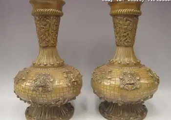 

11 Tibet Buddhism Copper Bronze Sakyamuni Guan Yin Kwan-yin Bottle Pot Vase Pair