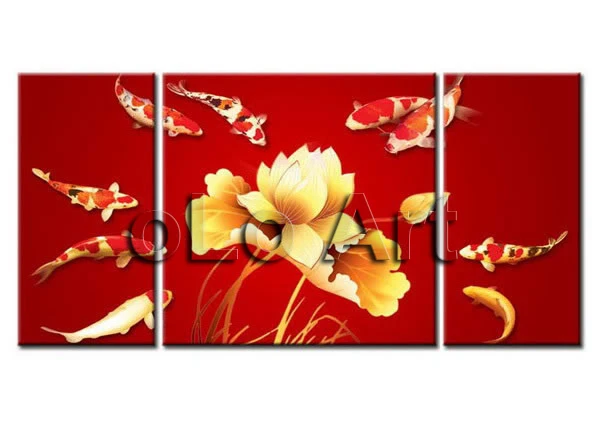 

B/W Handmade Oil Paintings Wall Art, MODERN ABSTRACT WALL DECOR ART CANVAS OIL PAINTING fish and Lotus Flower Art oLo PD0282