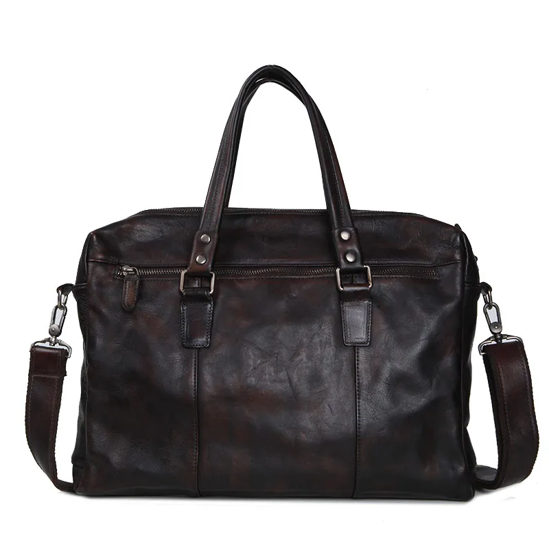 LANSPACE men's leather briefcase brand high quality cow leather business handbag messenger bag men leather