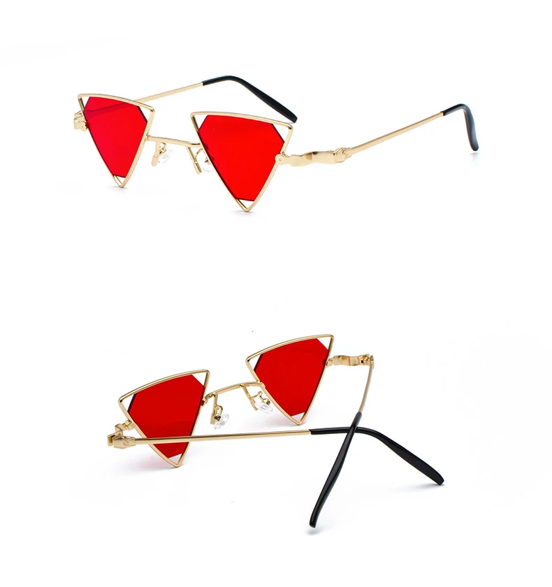 Стимпанк треугольные солнечные очки для женщин металлическая оправа винтажные Ретро Красные желтые очки мужские роскошные брендовые солнечные очки