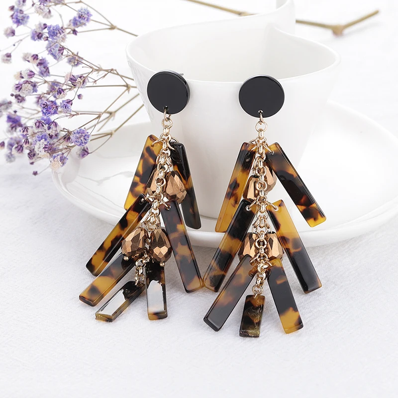

Tortoiseshell Earrings A Variety of Leopard-print Strips Earrings Minimalistic Acrylic Resin Earrings Square Geometric Pendiente