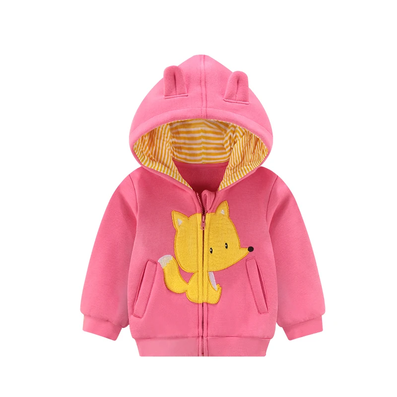 New Female Baby With Velvet Coat Baby Boys Long Sleeve Hooded Zipper