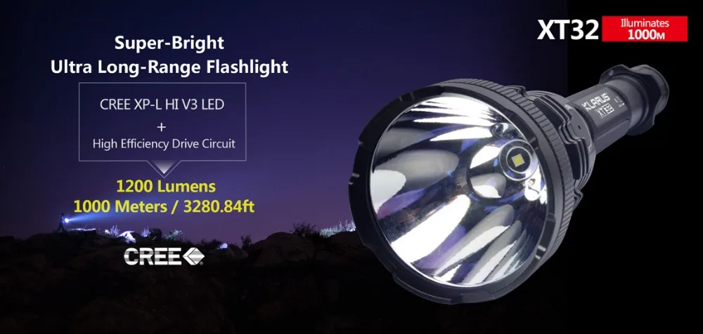 Идеальный KLARUS XT32 CREE XP-L HI V3 светодиодный фонарик 1200лм с 2 батареями 18650 для охоты, туризма, кемпинга