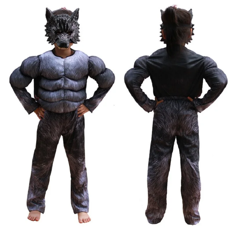 

Werewolf Kids Muscle Jumpsuit Top Pants Mask Superhero Wolf Suit Halloween Cosplay Costume Children Carnival costumes