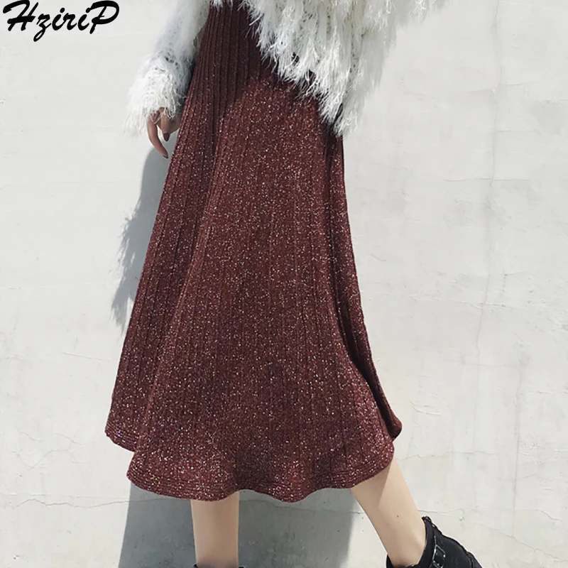 HziriP, вязаные женские юбки с высокой талией, мода, Осень-зима, плотные, одноцветные, стройнящие, плиссированные, для женщин, для офиса, леди, 4 цвета