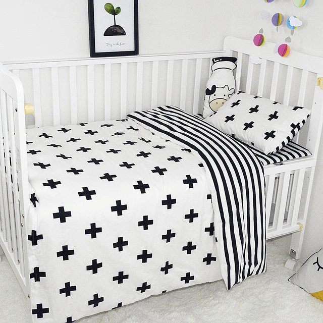 Baby Bedding Set Breathable Cotton Crib Set Print Black