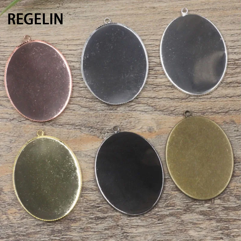 REGELIN 10pcs 30x40mm copper Oval Pendant Cabochon Settings Base Bezel