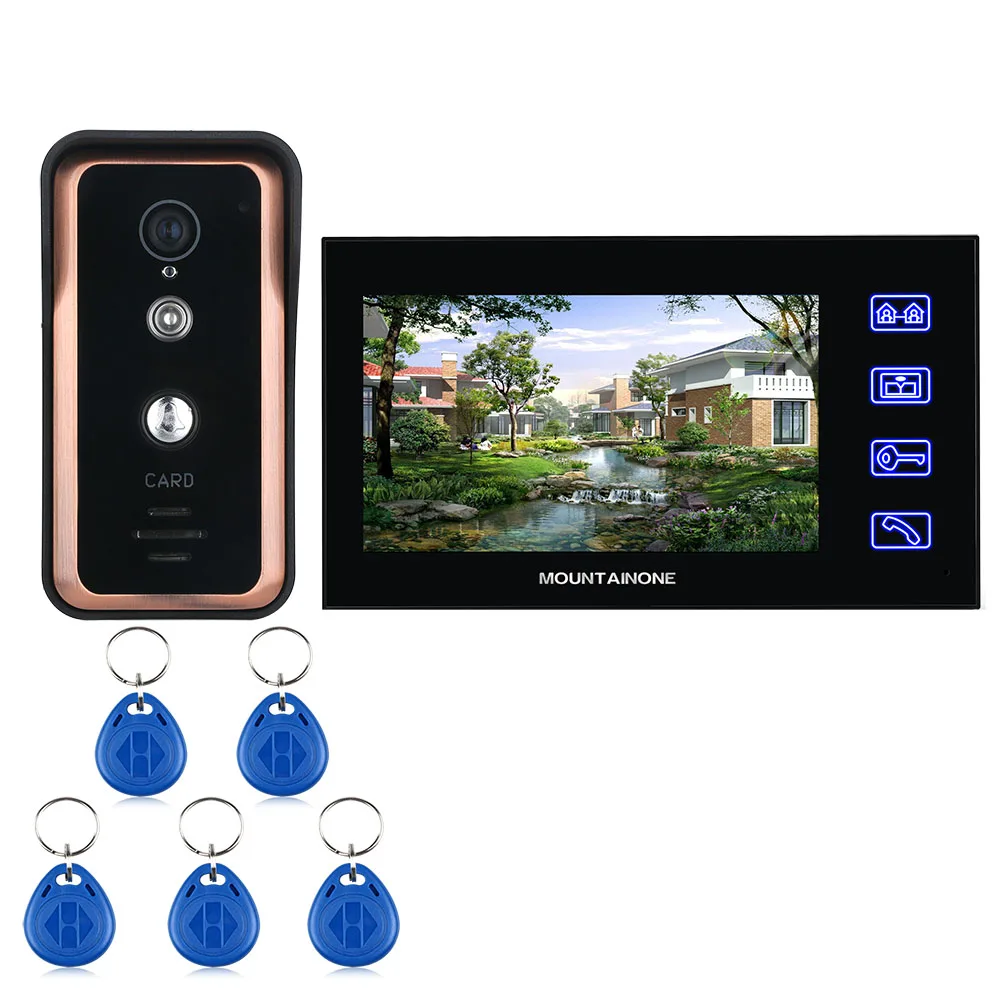 Best MOUNTAINONE 7 inch Touch Button Color Video Intercom Door Phone System With RFID Card Reader HD Doorbell 1000TVL IR CUT Camera