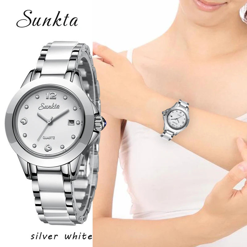 

SUNKTA Top Brand Fashion Gift Women Watch Ceramic Female Quartz Watches Women Casual Waterproof Watch Ladie Clock Zegarek Damski