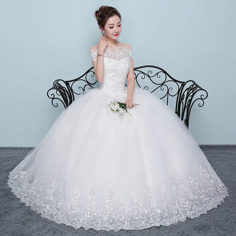 Новое свадебное платье кружевное бальное платье с вырезом лодочкой с открытыми плечами принцессы размера плюс свадебное платье es