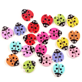 

50pcs Mixed Ladybug Wooden 2 Holes Buttons For Clothing Needlework Scrapbooking Wood Botones Decorative Crafts Diy Accessories