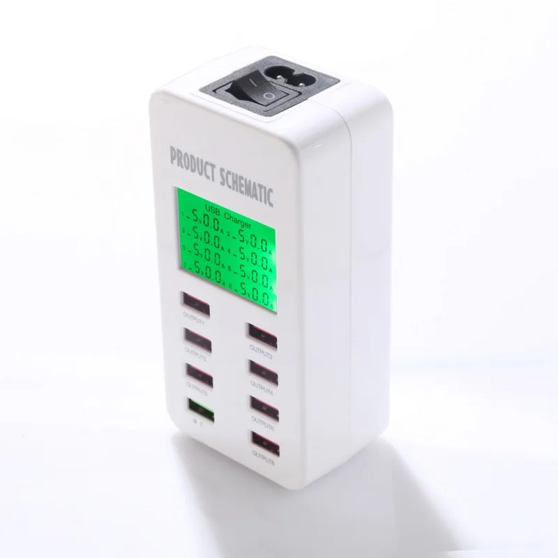 A8 Qc3.0 8-ميناء الذكية عالية السرعة شاحن متعددة بروتوكول Usb شواحن مع عرض دعم للهواتف الذكية و أقراص