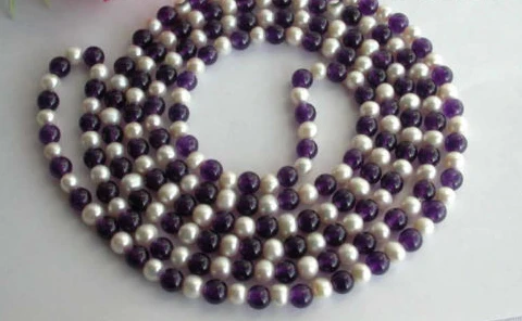 

ddh001450 longest 60" Natural White Pearl purple Jade Necklace 28% Discount