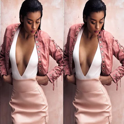 2018 Women Tassel Punk Suede Jacket Moto Biker Eyelet Vintage Soft Pink Leather Coats Short High Street Elegant Autumn Winter