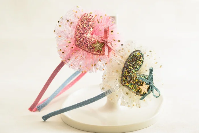 

Boutique 12pcs Fashion Cute Glitter Heart Hairbands Solid Kawaii Star Gauze Hard Headbands Hair Sticks Hair Accessories