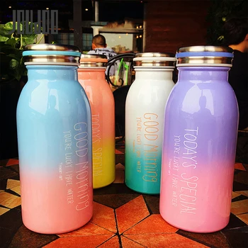 

JOUDOO Cute Rainbow Candy Color Thermos 300ml 500ml Stainless Steel Vacuum Flask Belly Cup Coffee Milk Thermal Water Bottle 35