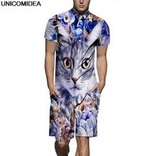 Милый Кот Для мужчин комбинезон 3D комбинезоны флаг США комбинезоны Harajuku гарем карго сплошной комбинезон Гавайские рубашки Для мужчин наборы