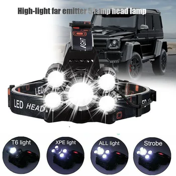 

Newly Waterproof Headlight LED Aluminium Alloy 5 Bright Bulb Headlamp for Outdoor