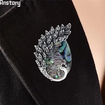 

Shell Bead Peacock Animal Brooches Vintage Look Antique Silver Plated Fashion Jewelry